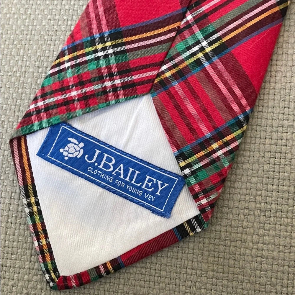 2 J. Bailey Ties/ red plaid/ green Christmas trees. Boy’s Large