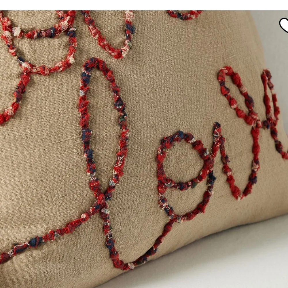 Pottery Barn Love Script Reversible Plaid Pillow Cover, Red Khaki Rustic NWT