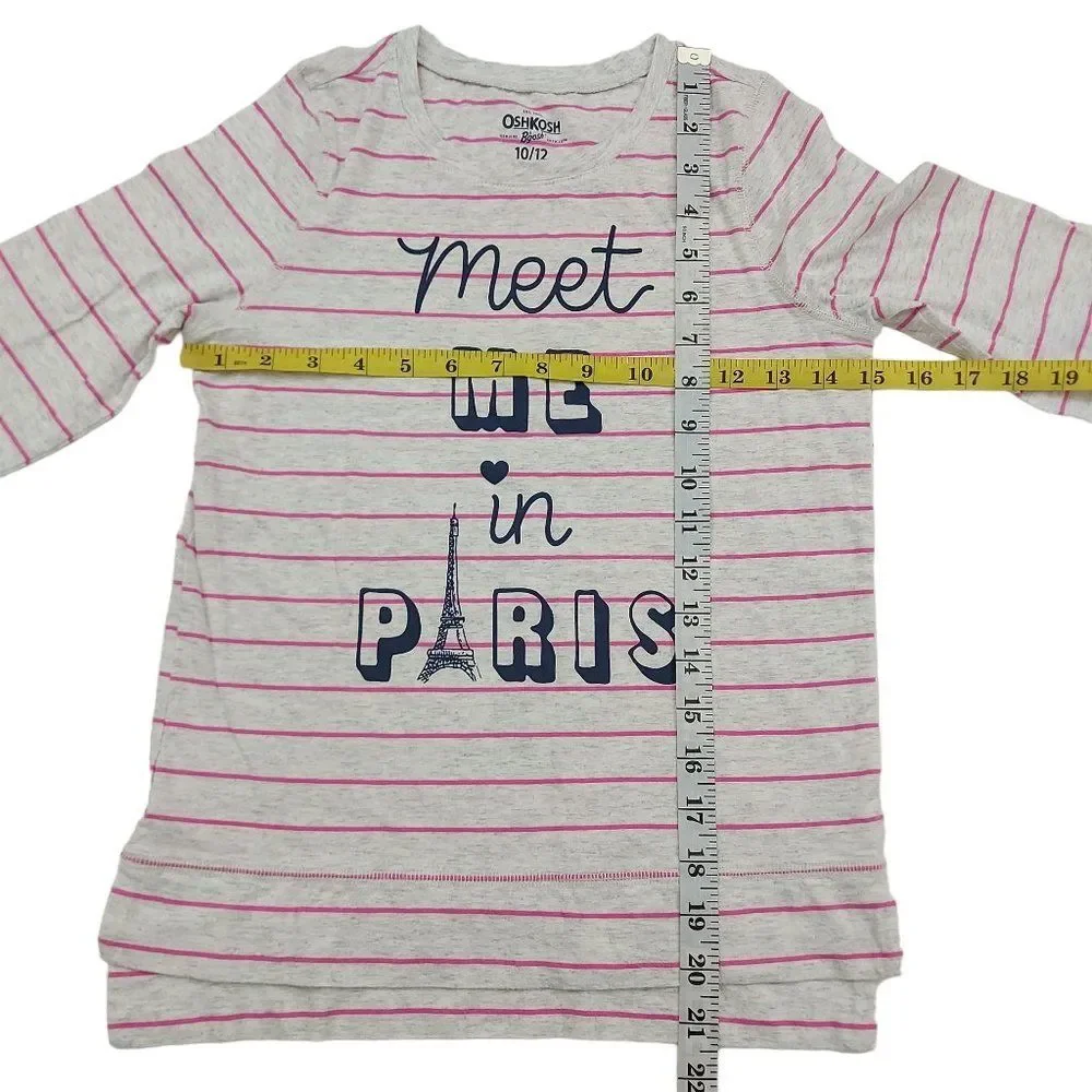 OshKosh B'gosh Girls Tee 10/12 Long Sleeve Striped 100% Cotton