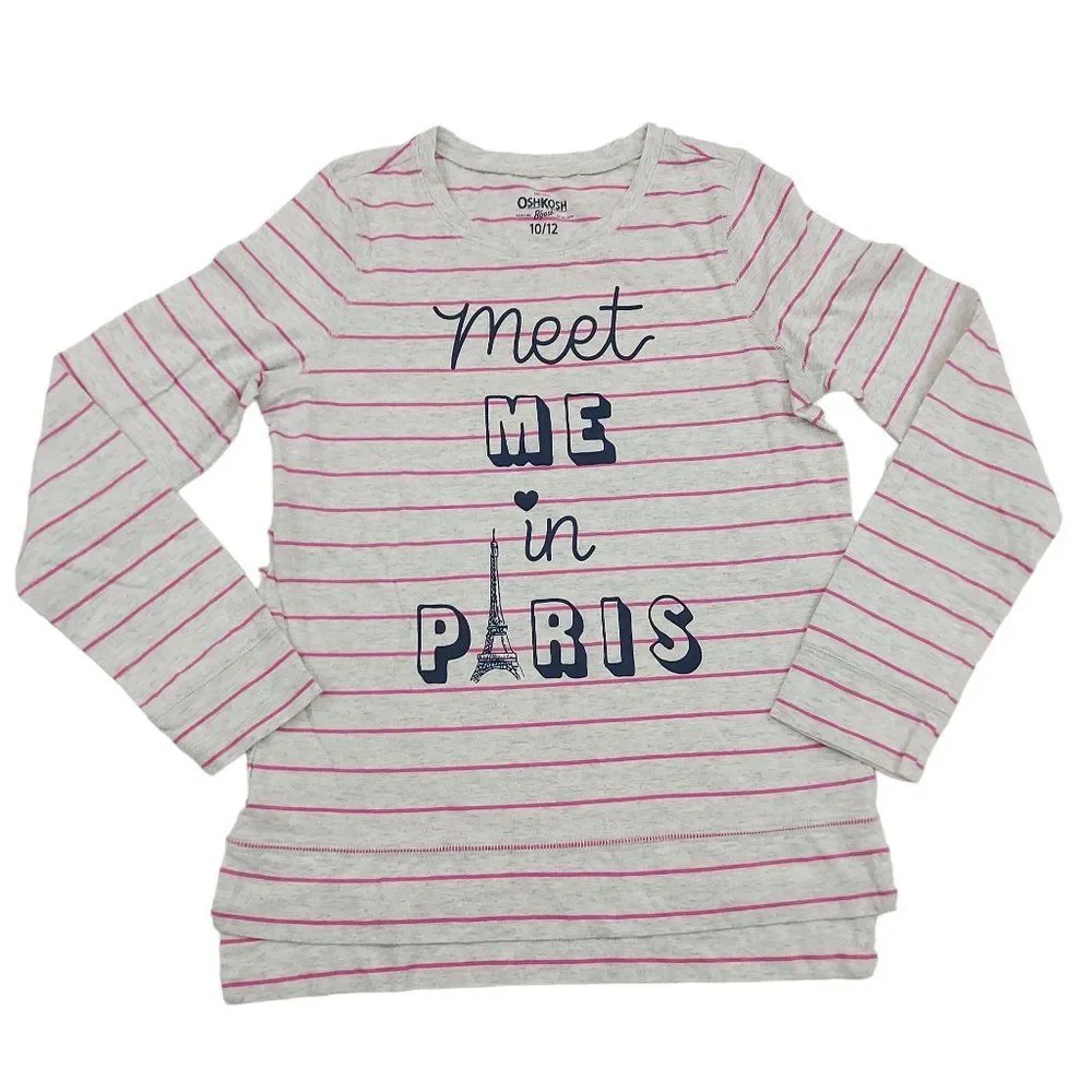 OshKosh B'gosh Girls Tee 10/12 Long Sleeve Striped 100% Cotton