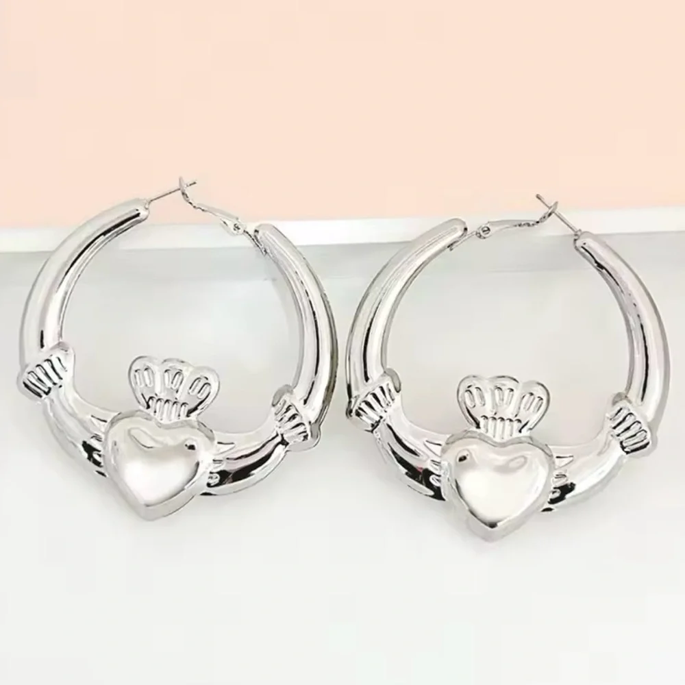 Big chunky claddagh hoop earrings Irish