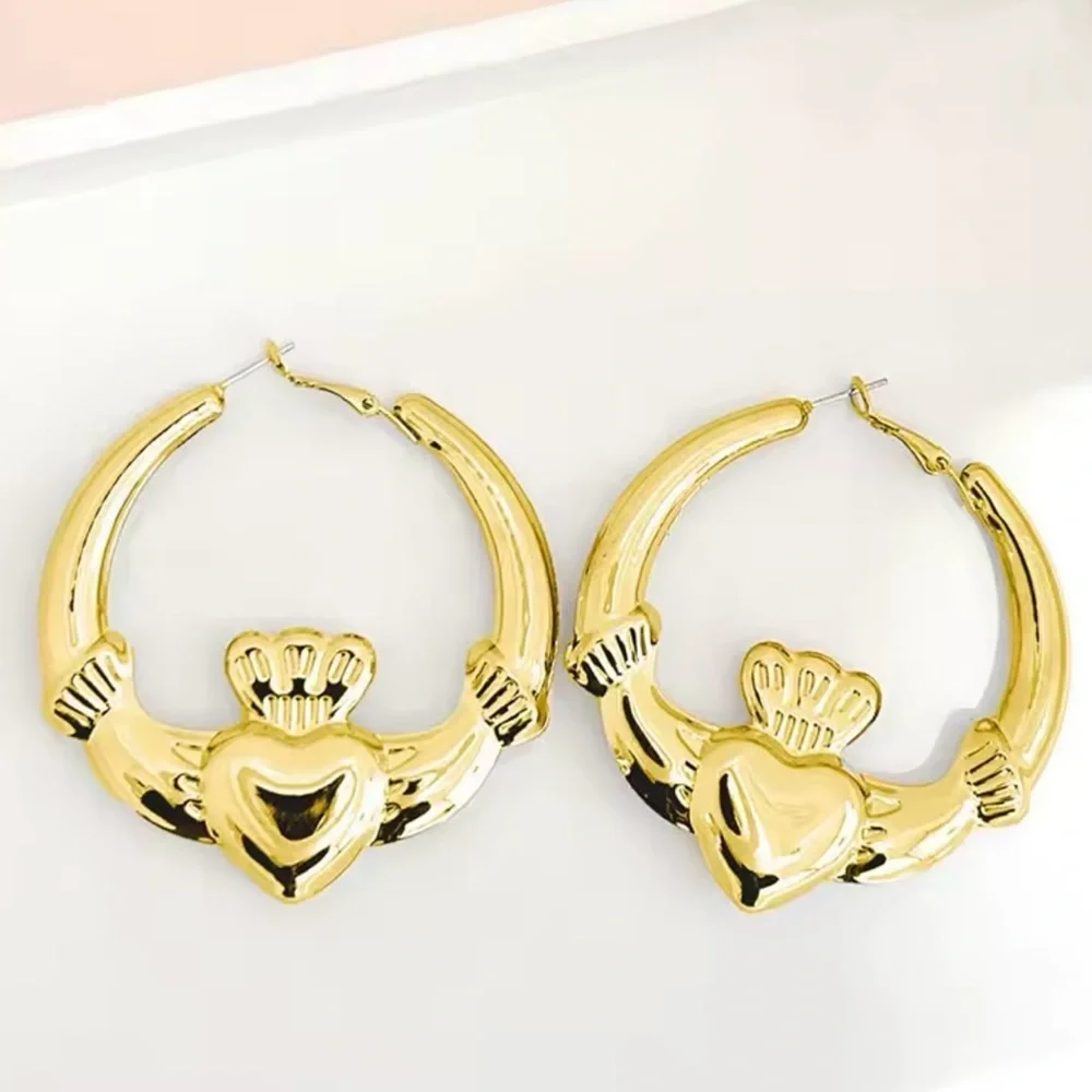Big chunky claddagh hoop earrings Irish