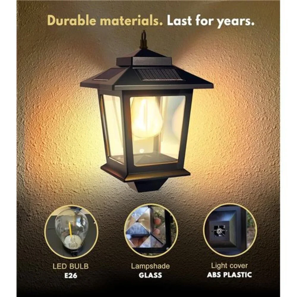 2 Pack Solar Wall Lanterns with Replaceable Bulb,Outdoor Hanging Lights