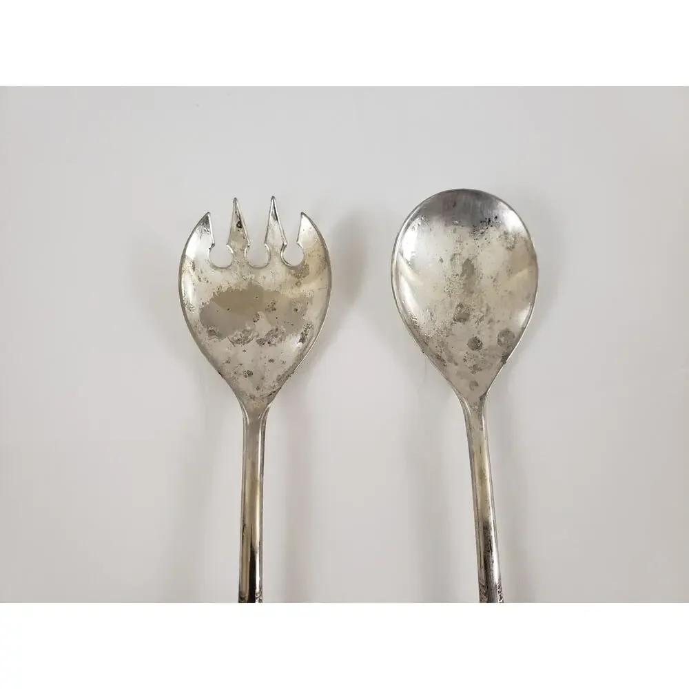 Vintage Silver Plated Serving Set Salad Fork & Spoon. 9 1/2” Dining Made Italy