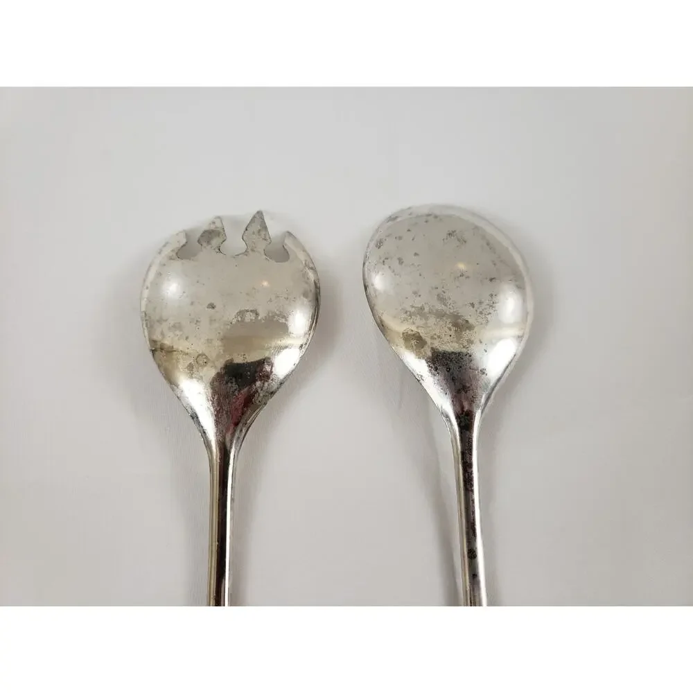 Vintage Silver Plated Serving Set Salad Fork & Spoon. 9 1/2” Dining Made Italy