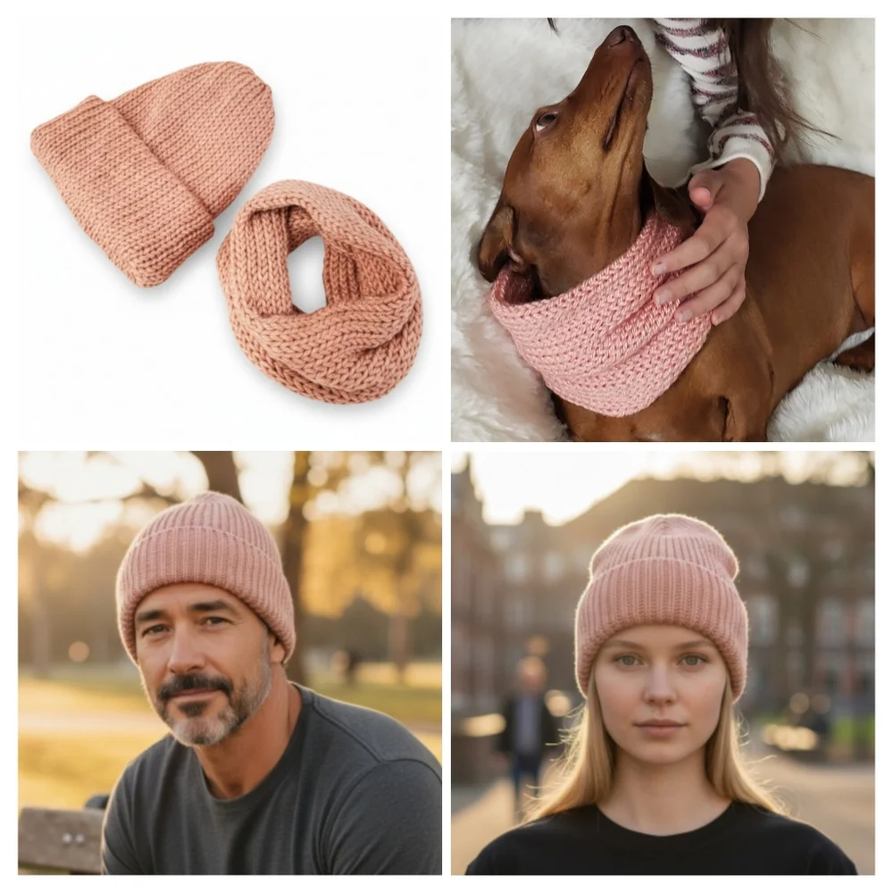 Dog Scarf and Human Hat - Matching Set (2 pieces) Hand Knit Handmade - 3 sizes