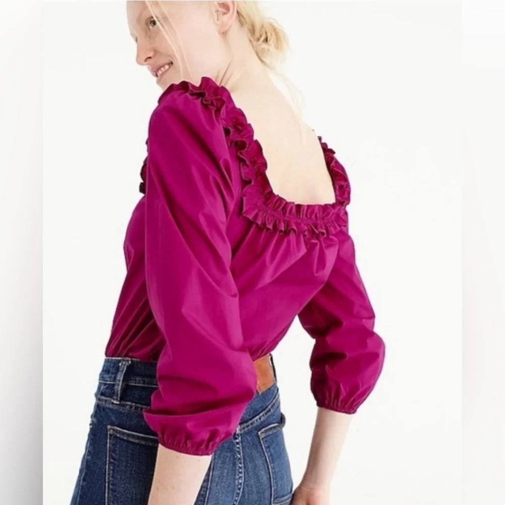 J. Crew Fuchsia Ruffle Blouse