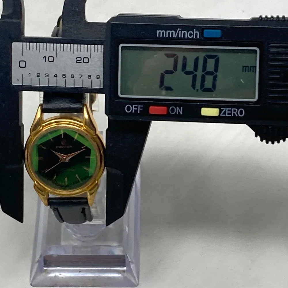 Ewatch Watch Women 25mm Gold Tone Green Dial Faceted Crystal New Battery 7.25