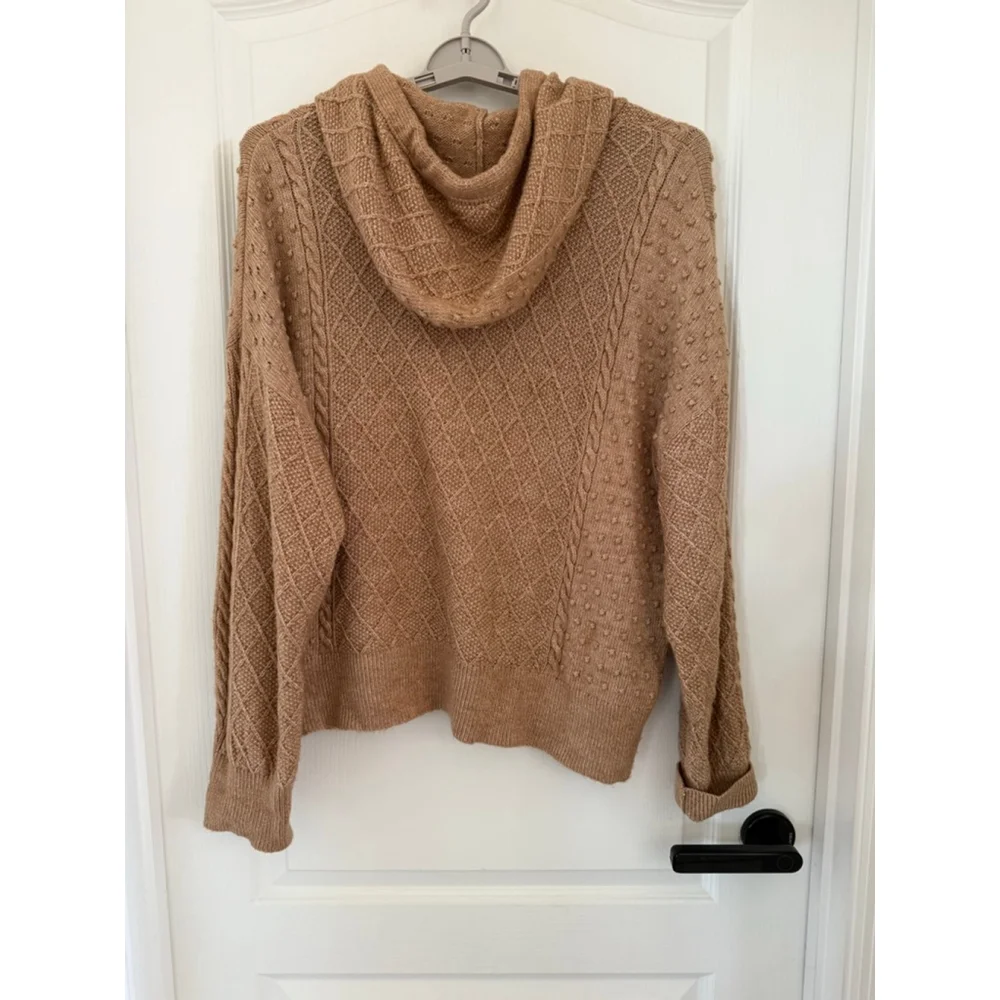 Women's Ann Taylor Brown Cable Knit Hoodie Sweater XXL