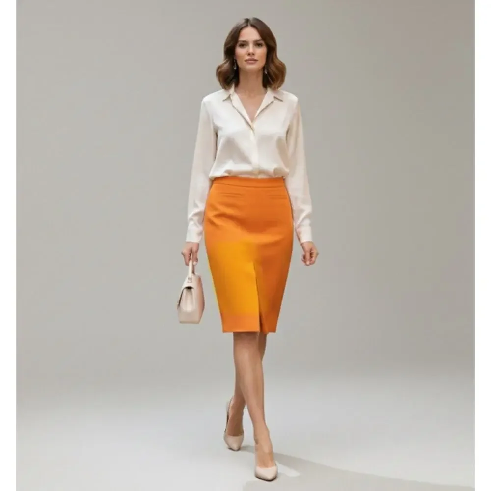 Ann Taylor Loft Mustard Yellow Knee Length Pleated Front Pencil Skirt Size 0