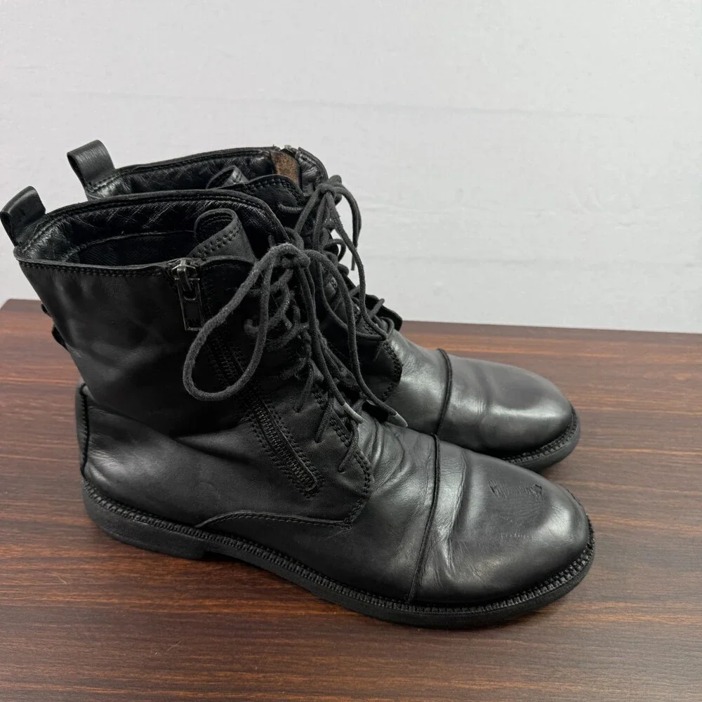 Bed Stu Combat Boots Leather Upper & Leather Sock Men’s Size 13 Black Side Zip