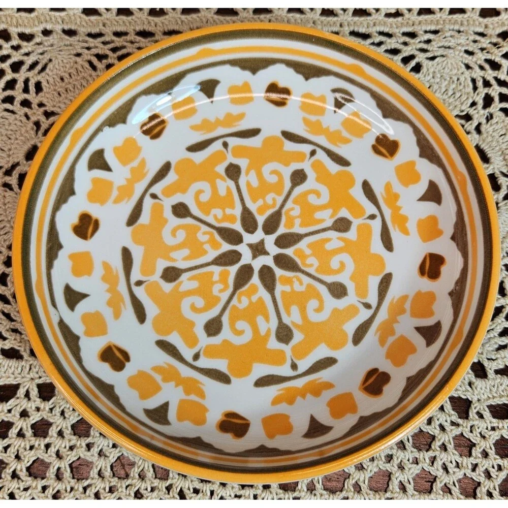 Boho Style Ceramic Cat Food Dish Bowl Plate w/ Slip-guard Peach & Grey (read)