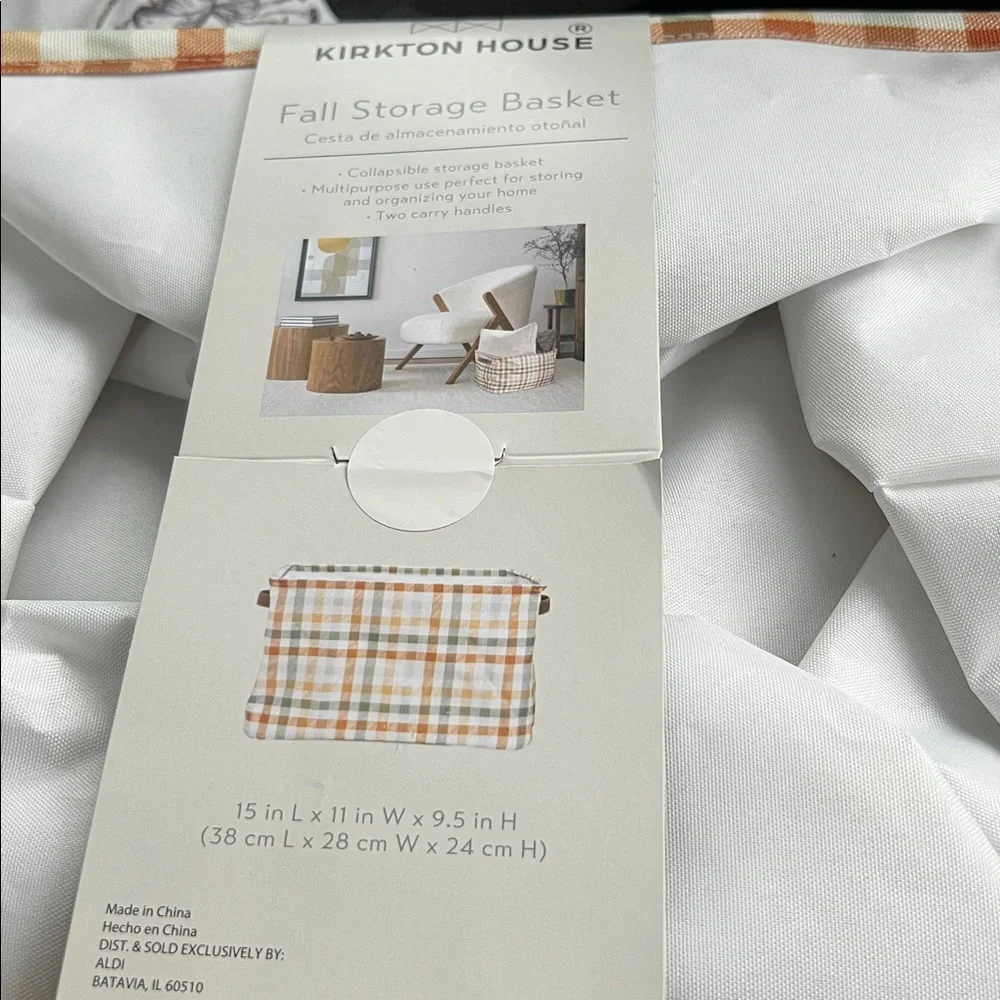 New with tags Fall Collapsible Storage Basket, Plaid 15 x 11 x 9.5