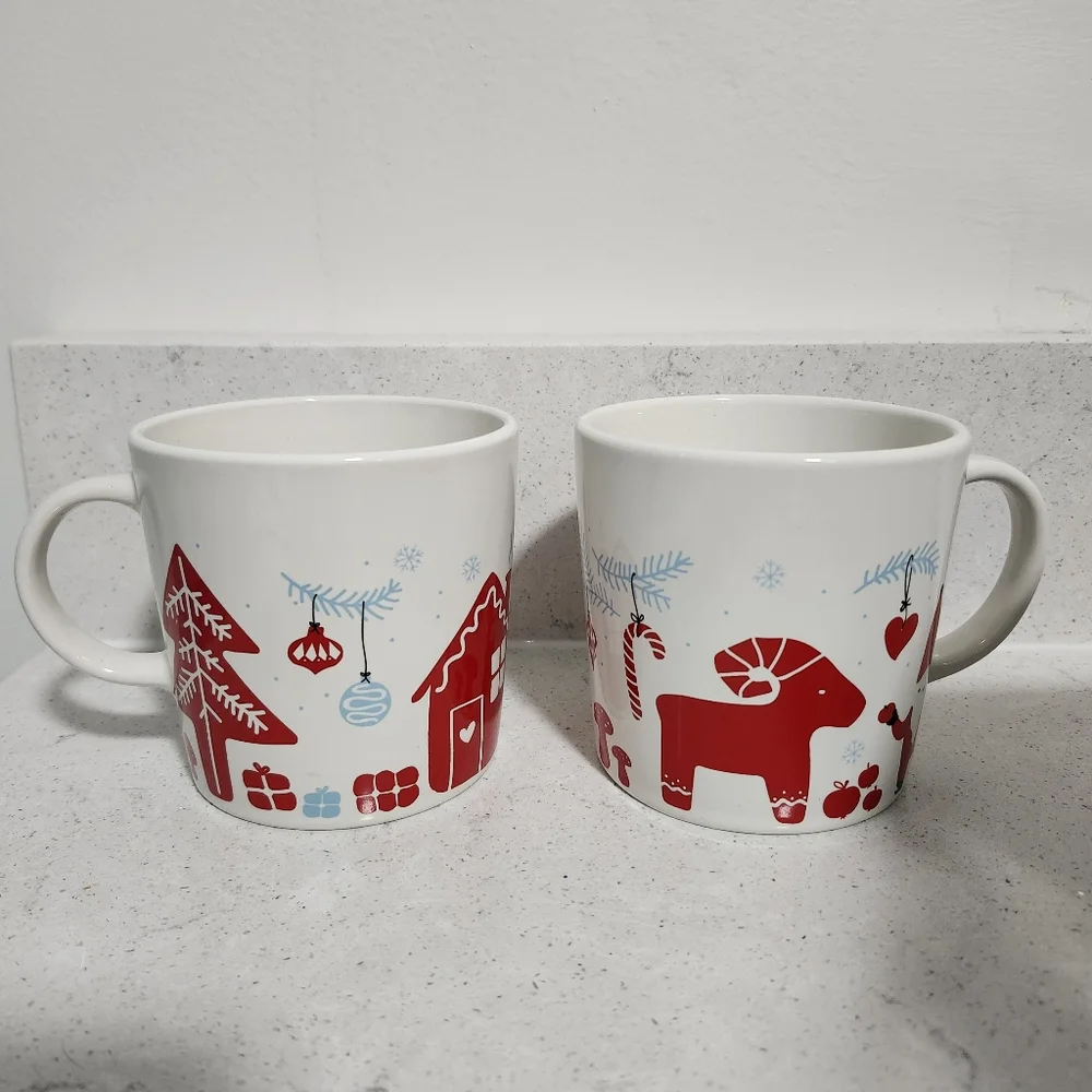 IKEA Vinterfint Christmas Holiday Coffee Mug Set 2 Porcelain Scandinavian 12oz