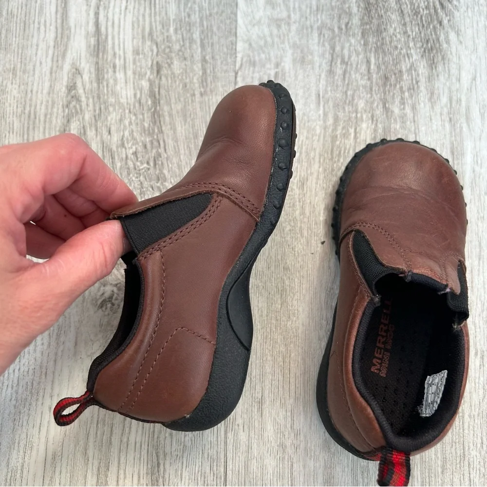 MERRELL Jungle Mocs Youth Kids Boys Size 8 Brown Leather Hiking Outdoors