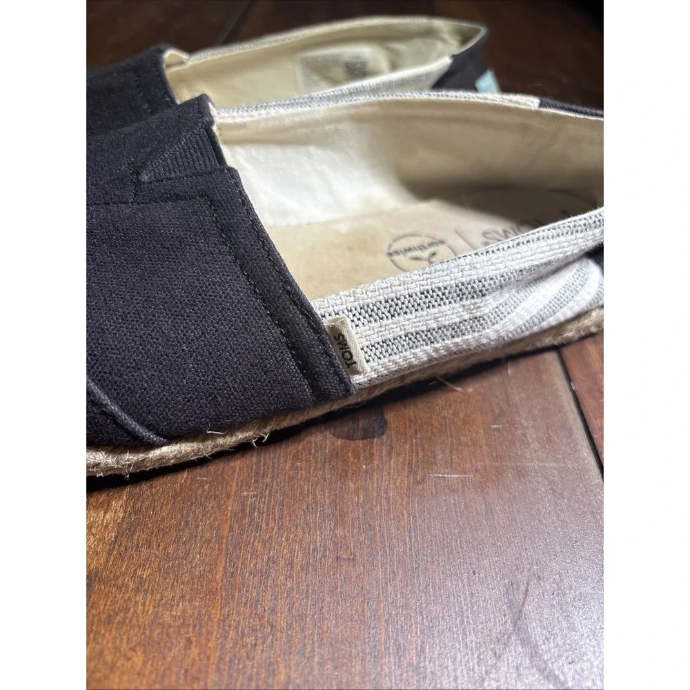 Toms Alpargata Espadrille Black/ Striped Flats Shoes Womens Size 9