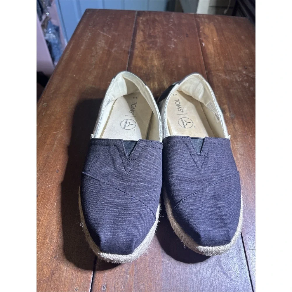 Toms Alpargata Espadrille Black/ Striped Flats Shoes Womens Size 9
