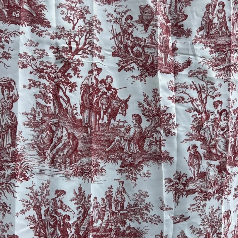 Set Of 2 Sheer Vintage Waverly Red Toile Drapery‎ & Valence Country Life Weekend