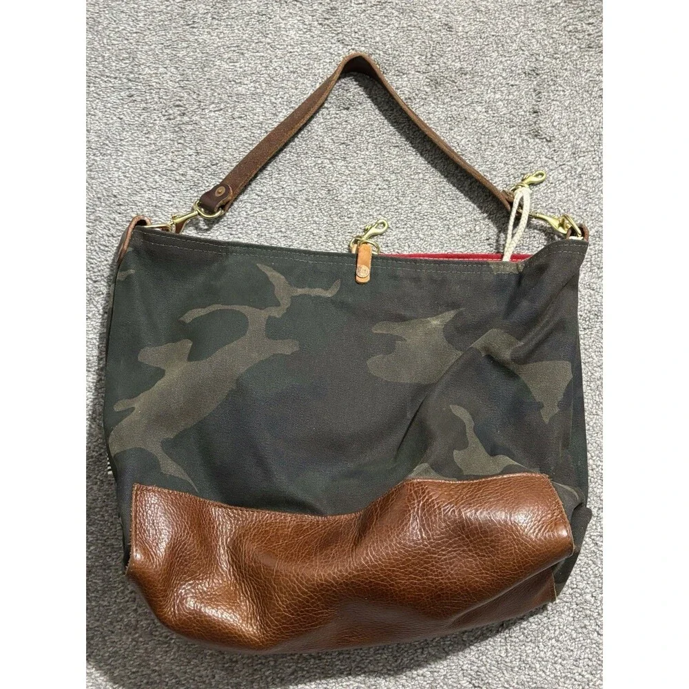 Meanwhile Back On The Farm Camo Canvas & Leather Convertible Tote Satchel Anthro