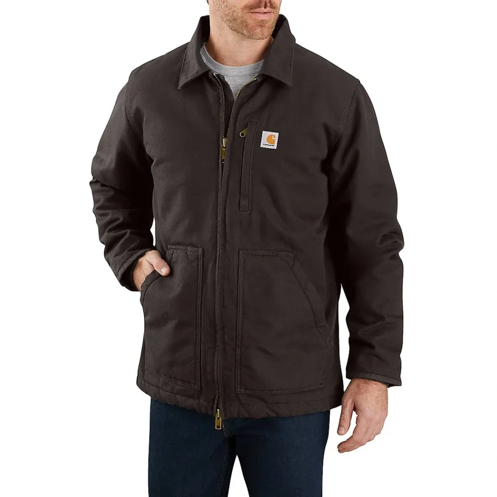 Carhartt Sherpa Lined Field Jacket Brown Washed Duck
