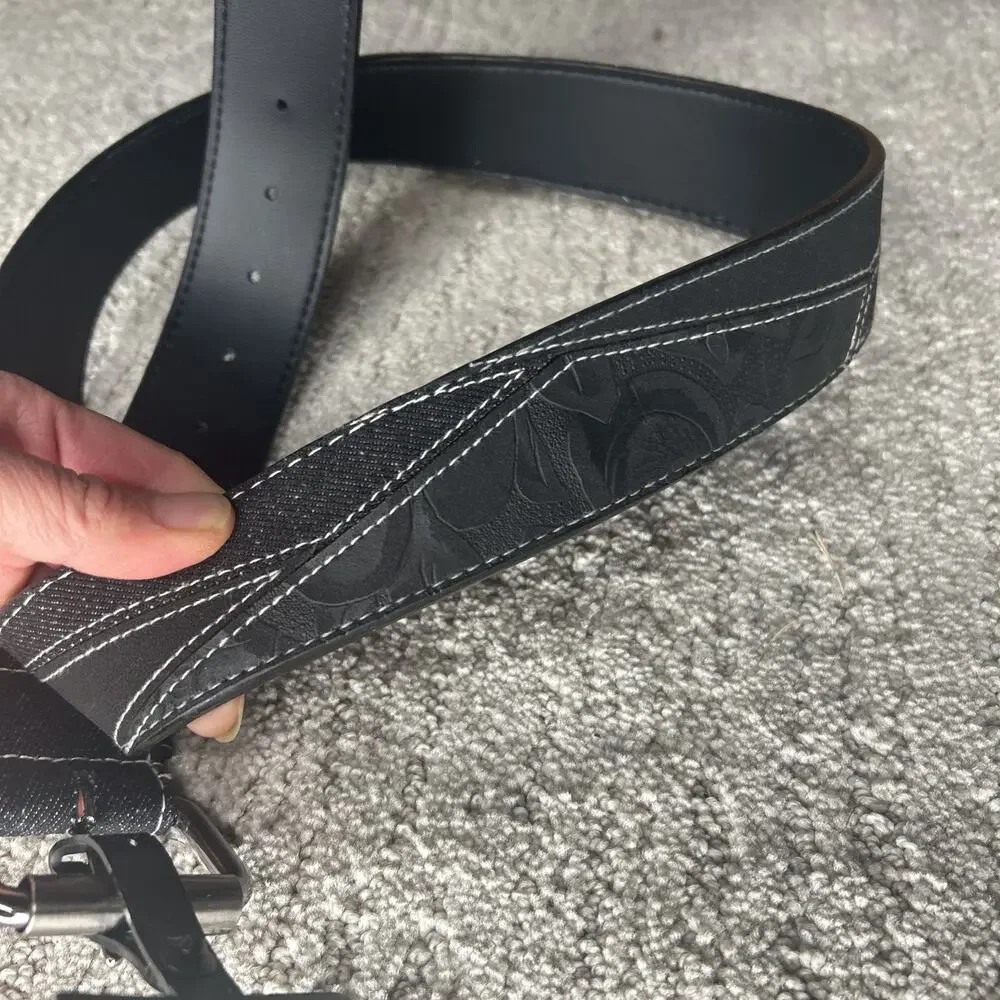 No Boundaries Women's Belt Black Vegan Embossed Leather Rose M/L NWT
