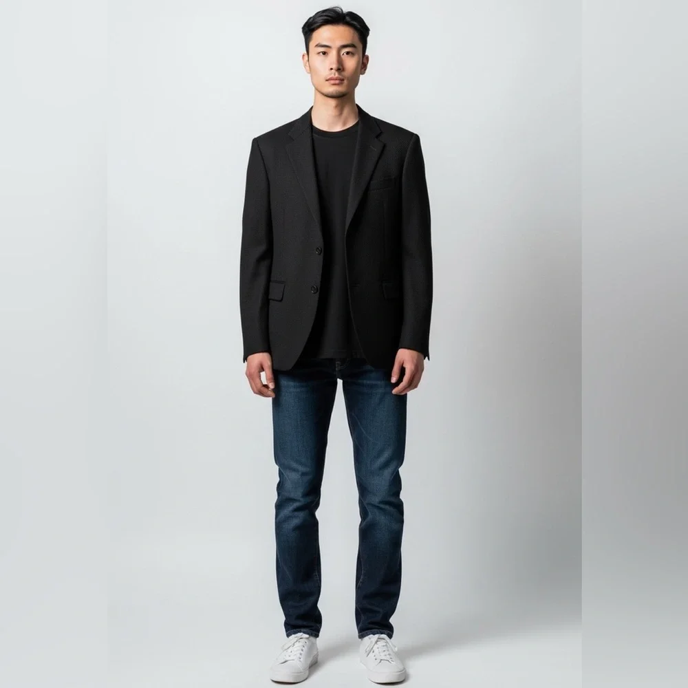 Homme Coture Men's Classic Line Super Lamb premium Black Blazer Made in Italy