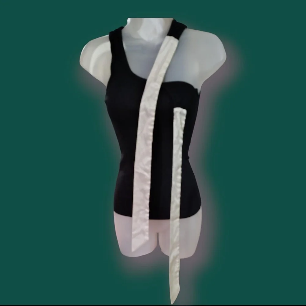 Vintage Arden B Black Ribbed Tank with Ribbon Strap