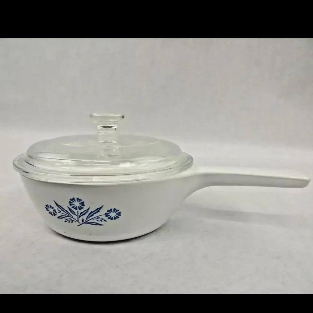 VTG Corning Ware Cornflower Blue Sauce Pan Skillet P-81-B Menuette Lid 1 pint