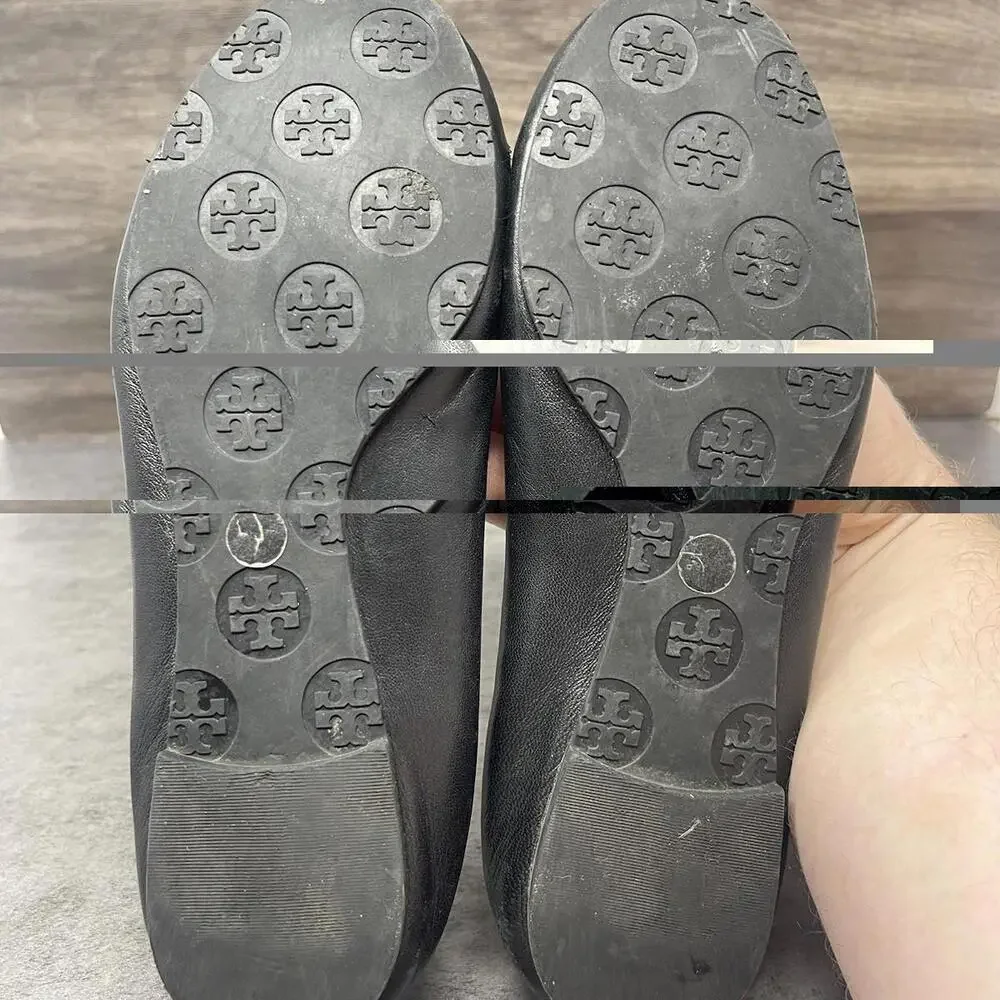 Tory Burch Minnie Travel Ballet Flats Womens Size 5 Black Leather Slip On Shoes