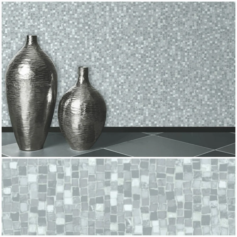 Wallpaper Gray Mosaic Tile Textured