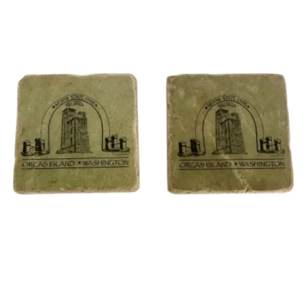 Orcas Island Washington Moran State Park Set Of Two Tumbled Marble Coasters