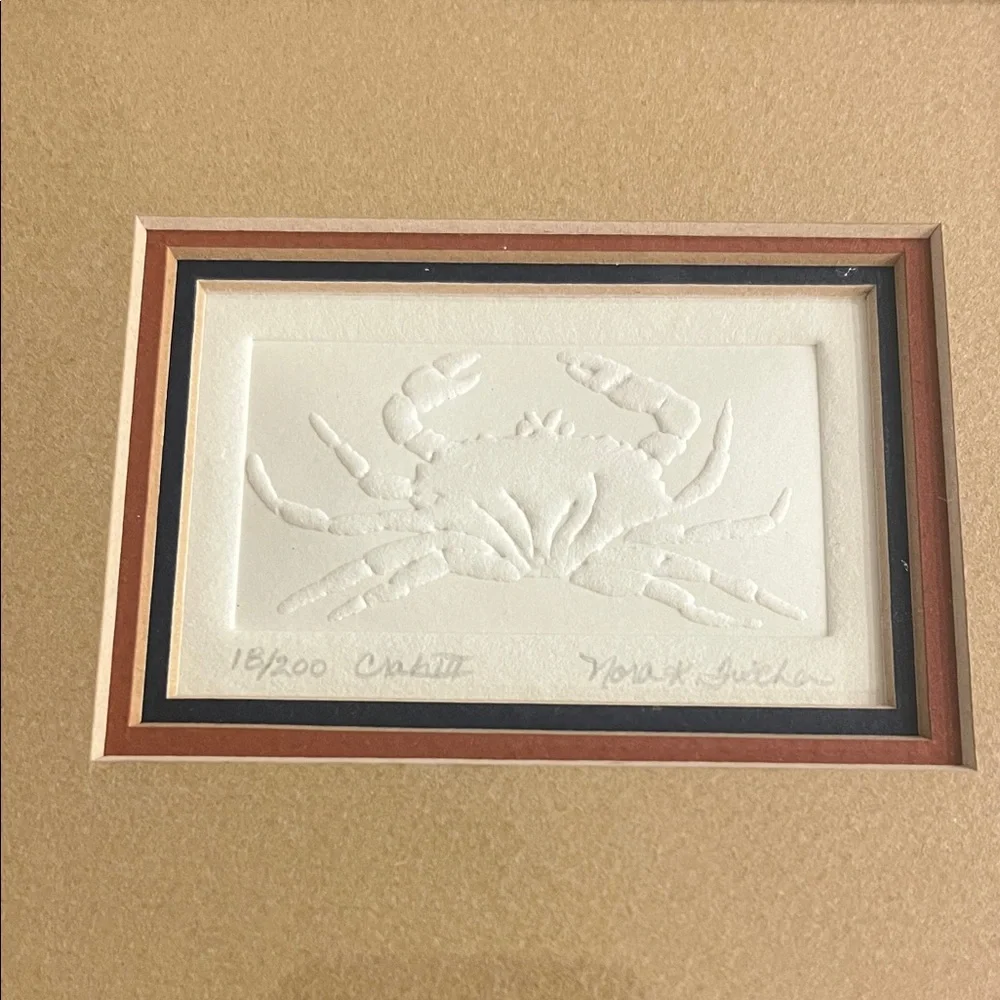 Nora K.  Fischer  Brown Framed Crab Embossed Art