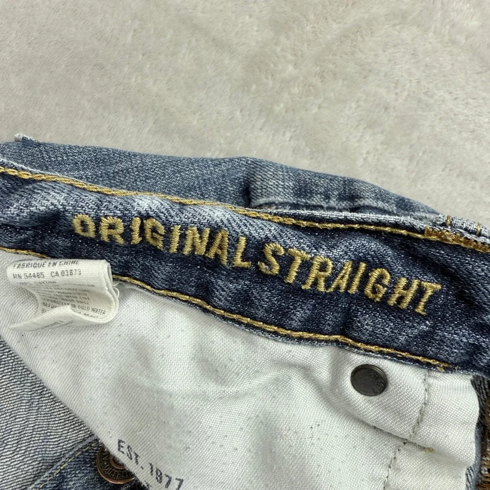 American Eagle Jeans Mens Meas 34x32.75 Blue Original Straight Grunge Distressed
