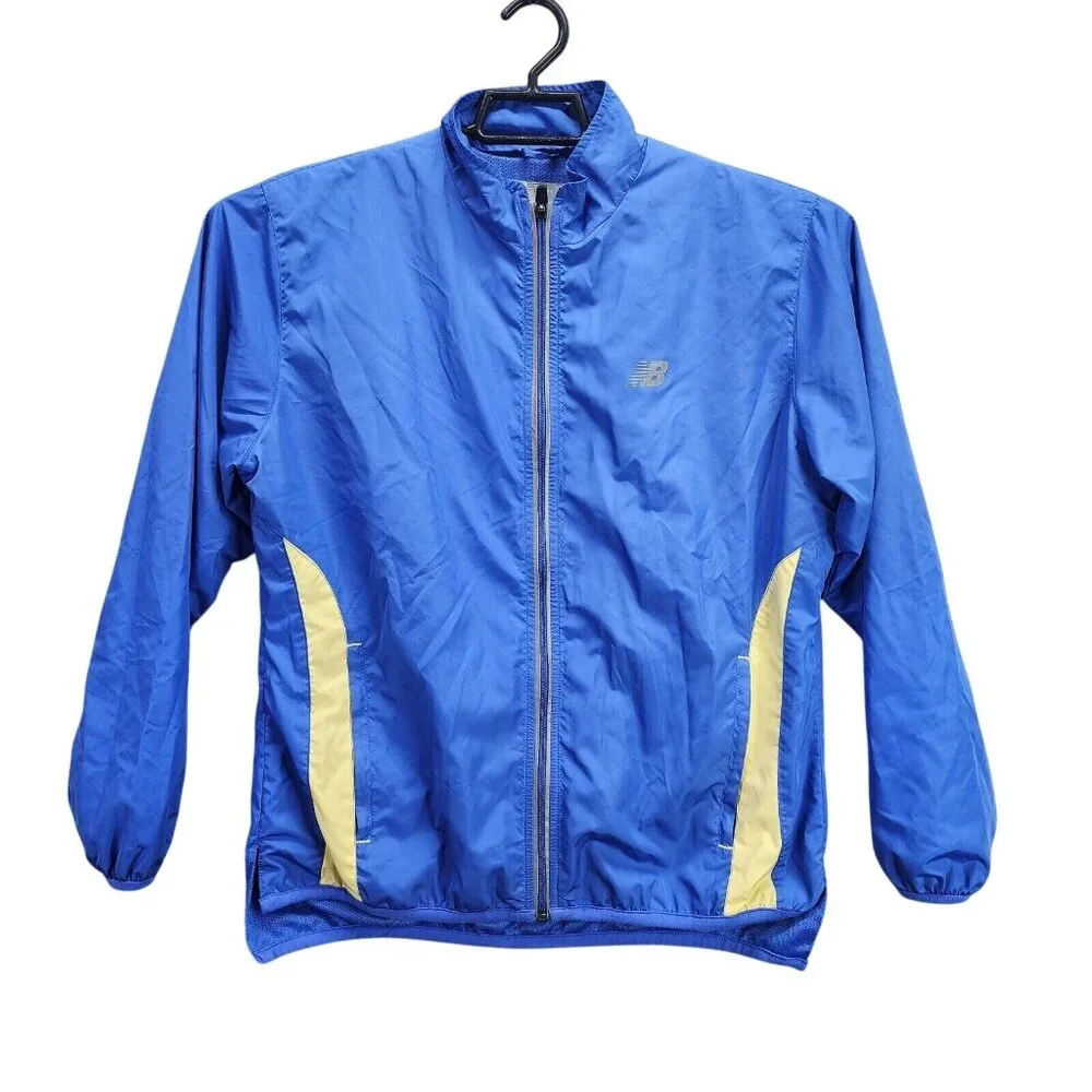 Mens New Balance Blue Full Zip Windbreaker Jacket Long Sleeve Polyester Size L