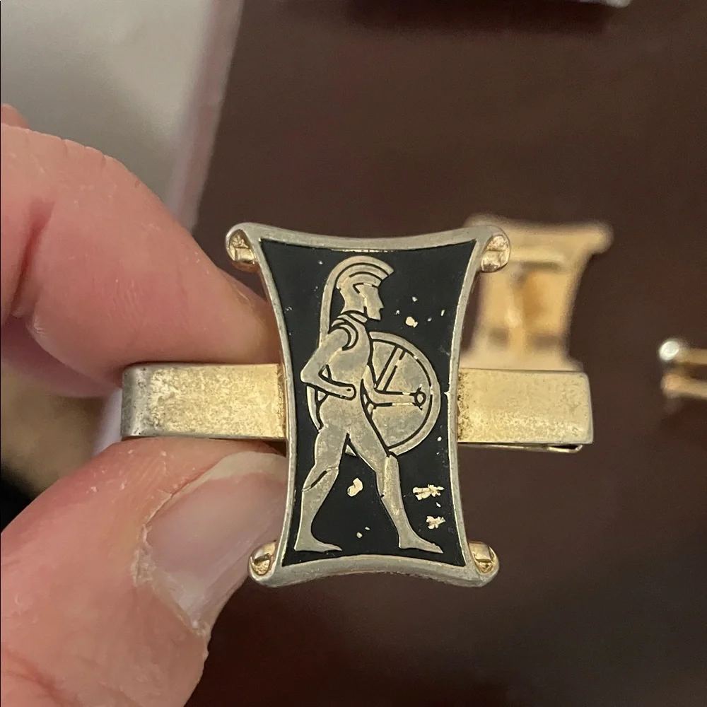 SWANK Gold and Black Warrior Cufflinks and Tie Clip Set