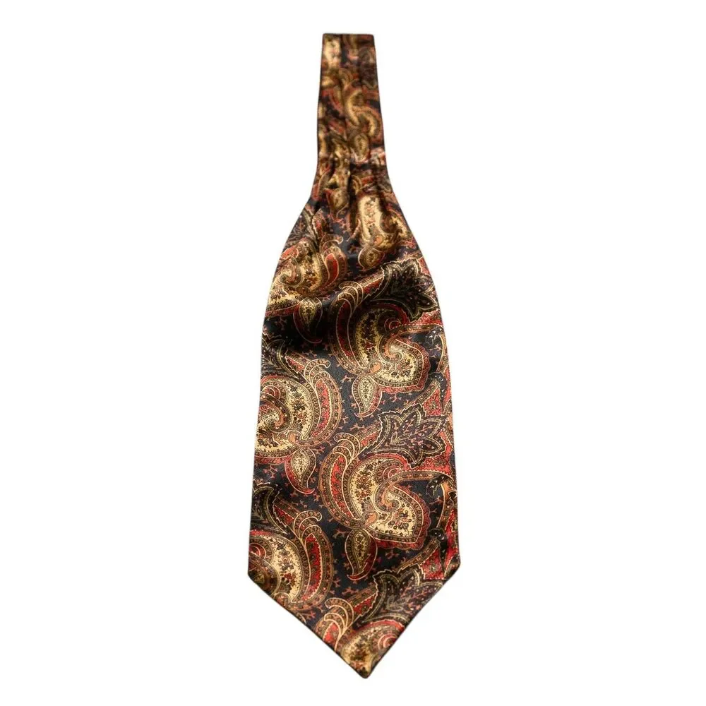 Mens Paisley Ascot Cravat Black Gold Red Formal Wedding Necktie Scarf Classic