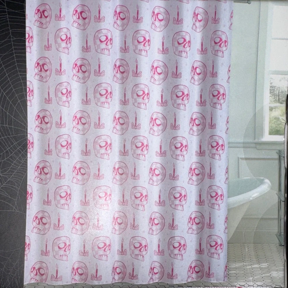 Ghostly Goods- NWT Pink and White Skulls Shower Curtain