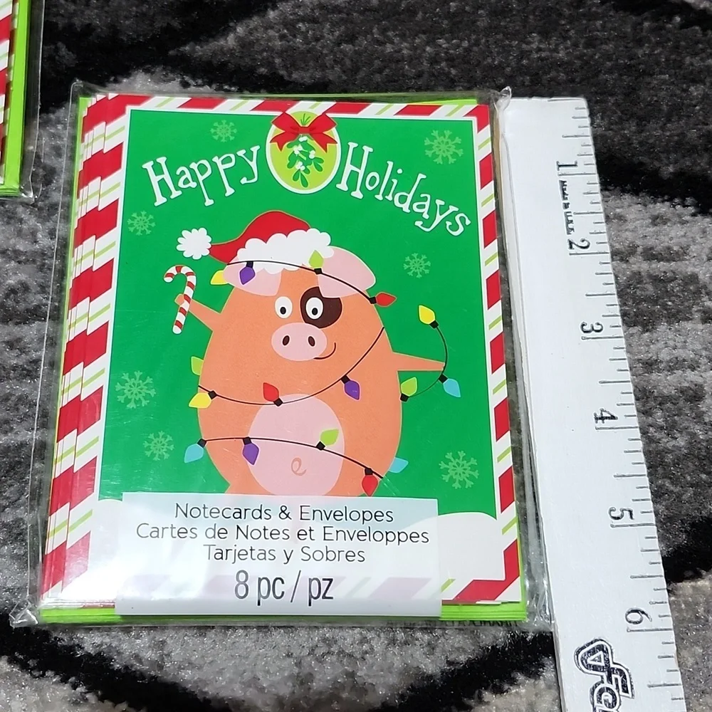 VINTAGE STUDIO 18 HAPPY HOLIDAYS DECK THE PIGGY LIGHTS NOTE CARDS & ENVELOPES