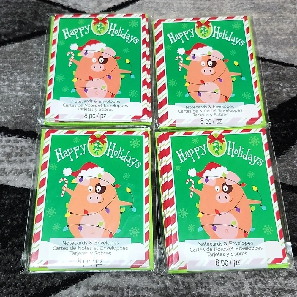 VINTAGE STUDIO 18 HAPPY HOLIDAYS DECK THE PIGGY LIGHTS NOTE CARDS & ENVELOPES