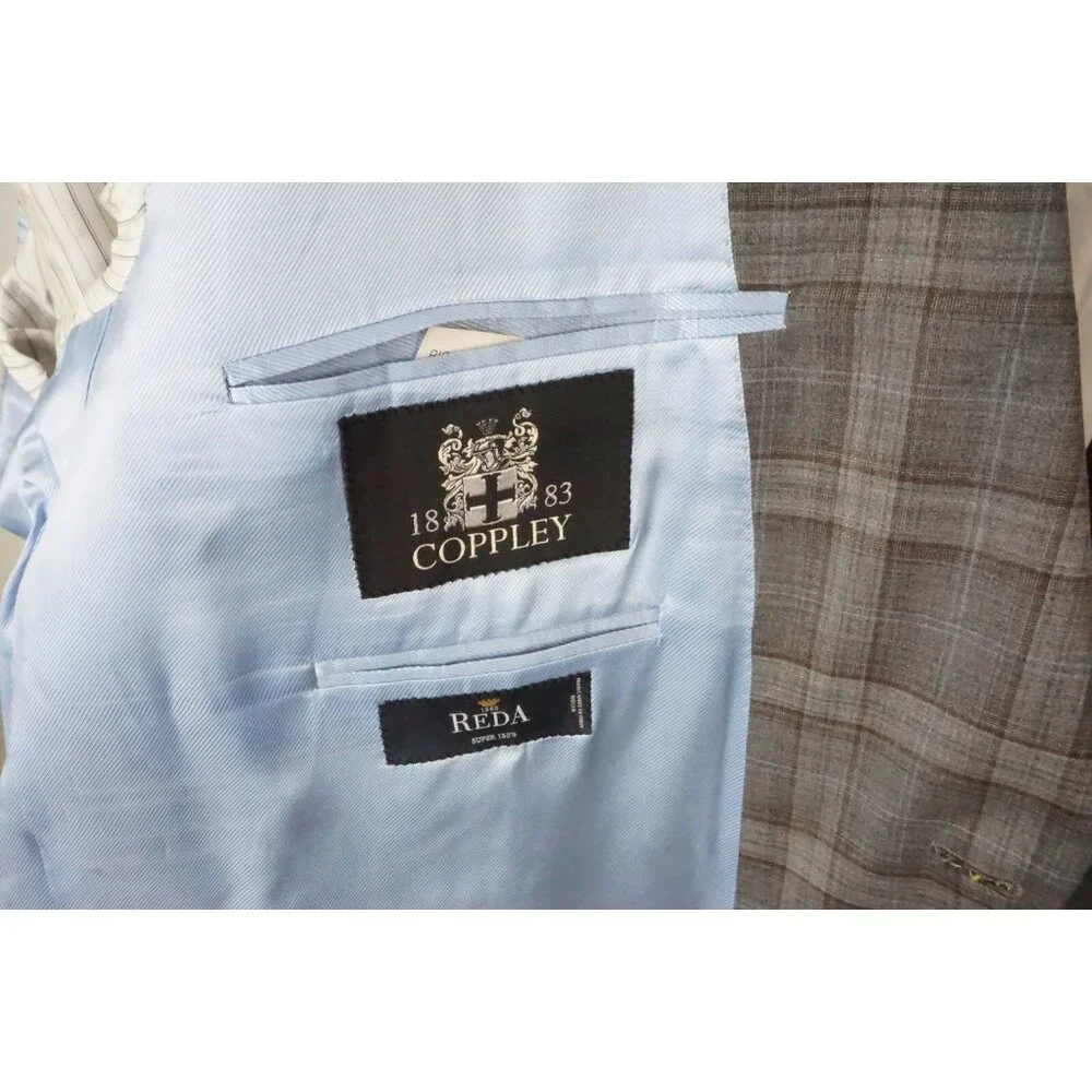 Coppley Rich Reda S130Wool Gray Blue Plaid Sport Coat Jacket 51R BRAND NEW BIG