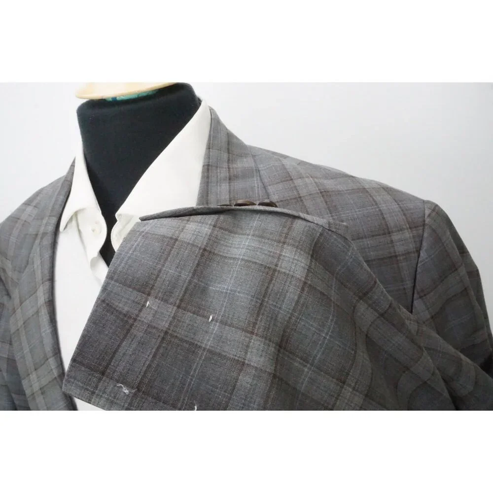 Coppley Rich Reda S130Wool Gray Blue Plaid Sport Coat Jacket 51R BRAND NEW BIG