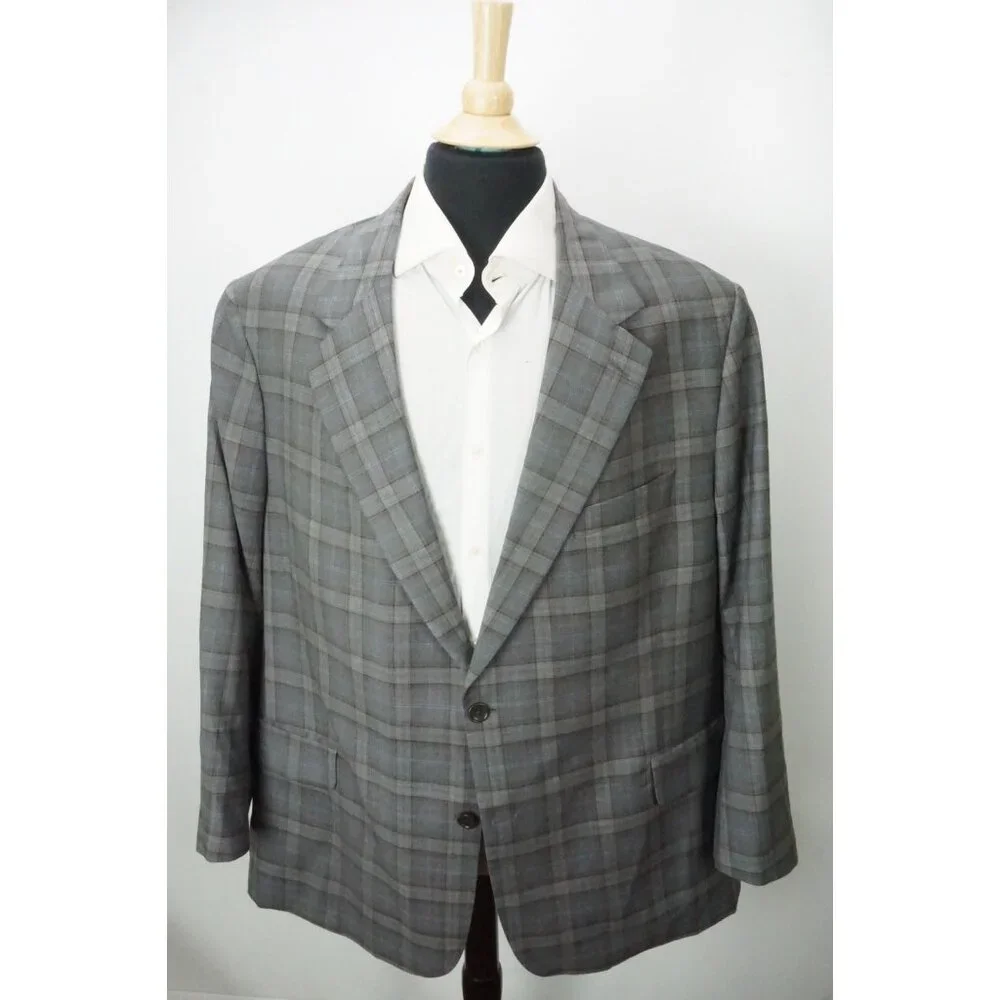 Coppley Rich Reda S130Wool Gray Blue Plaid Sport Coat Jacket 51R BRAND NEW BIG