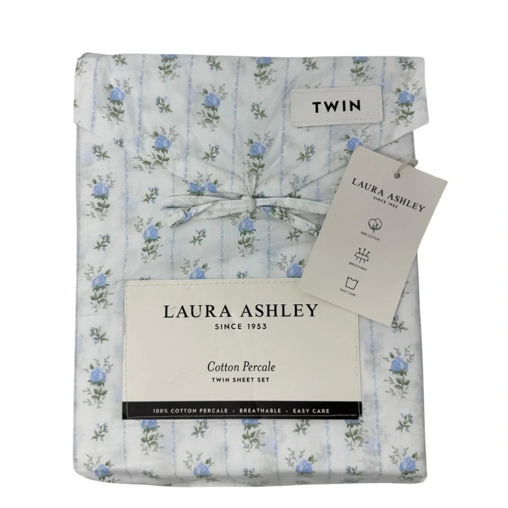 NWT Laura Ashley Twin Sheet Set Blue white floral Sweet Buds cottagecore New