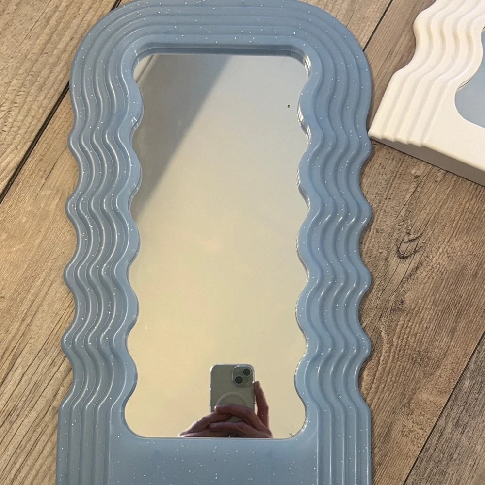 Wave Design Wall Mirror Set Girls Room - White and Blue
