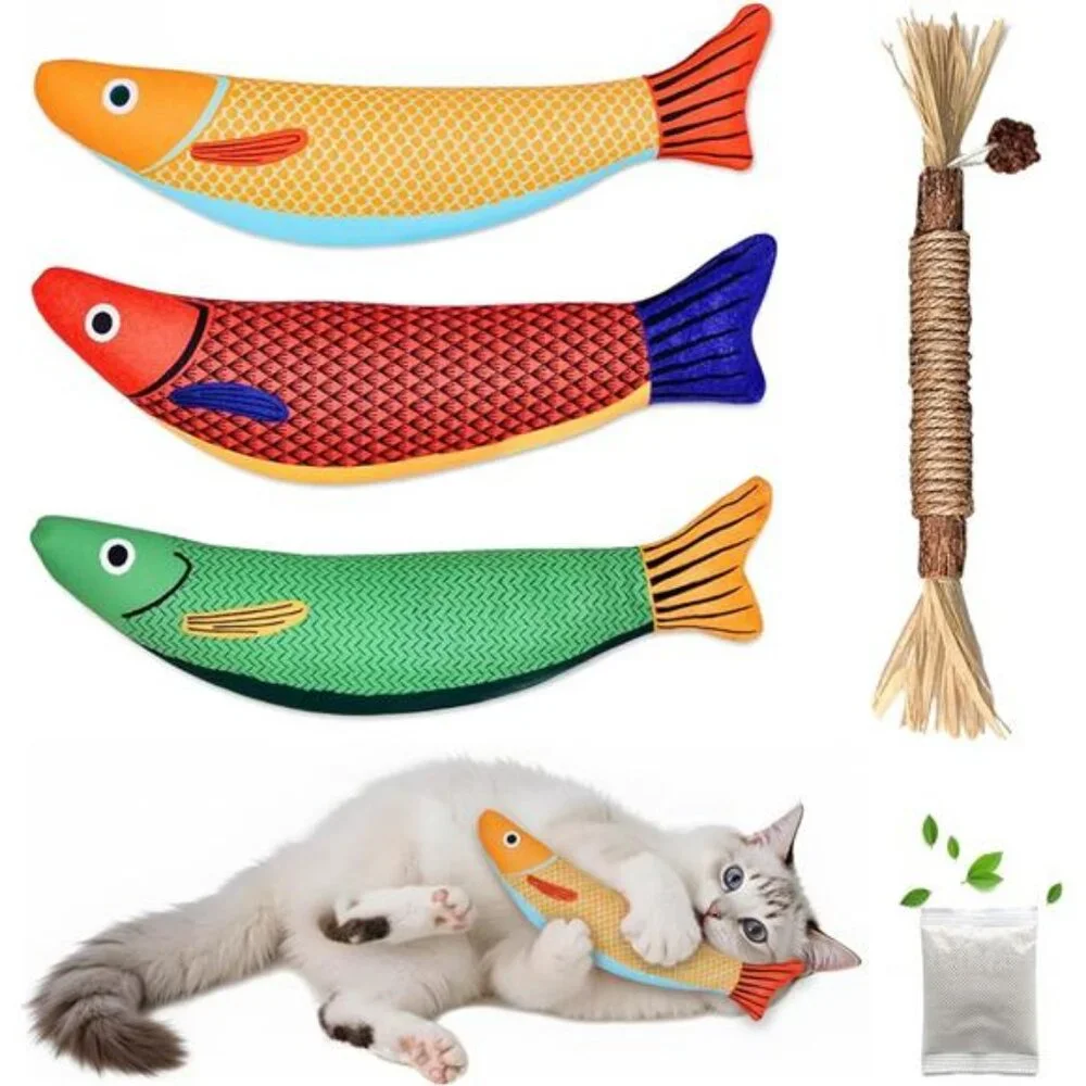 Catnip Toys Saury Fish, Cat & Kitten Chew Kicker Interactive Crinkle Toys