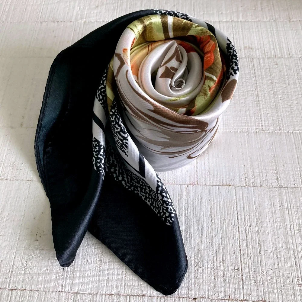 Floral print art Satin square Oversized boho hair neck scarf Romantic preppy 💖