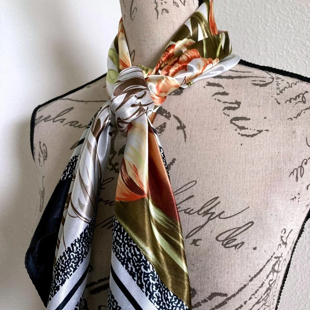 Floral print art Satin square Oversized boho hair neck scarf Romantic preppy 💖
