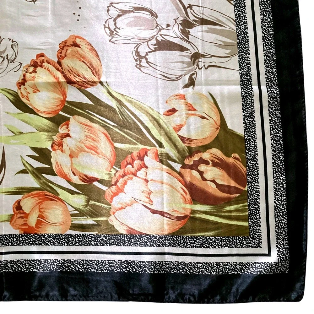 Floral print art Satin square Oversized boho hair neck scarf Romantic preppy 💖