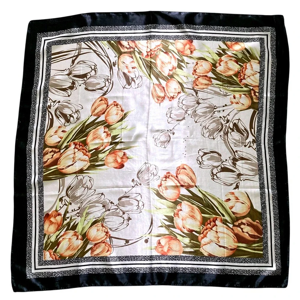 Floral print art Satin square Oversized boho hair neck scarf Romantic preppy 💖
