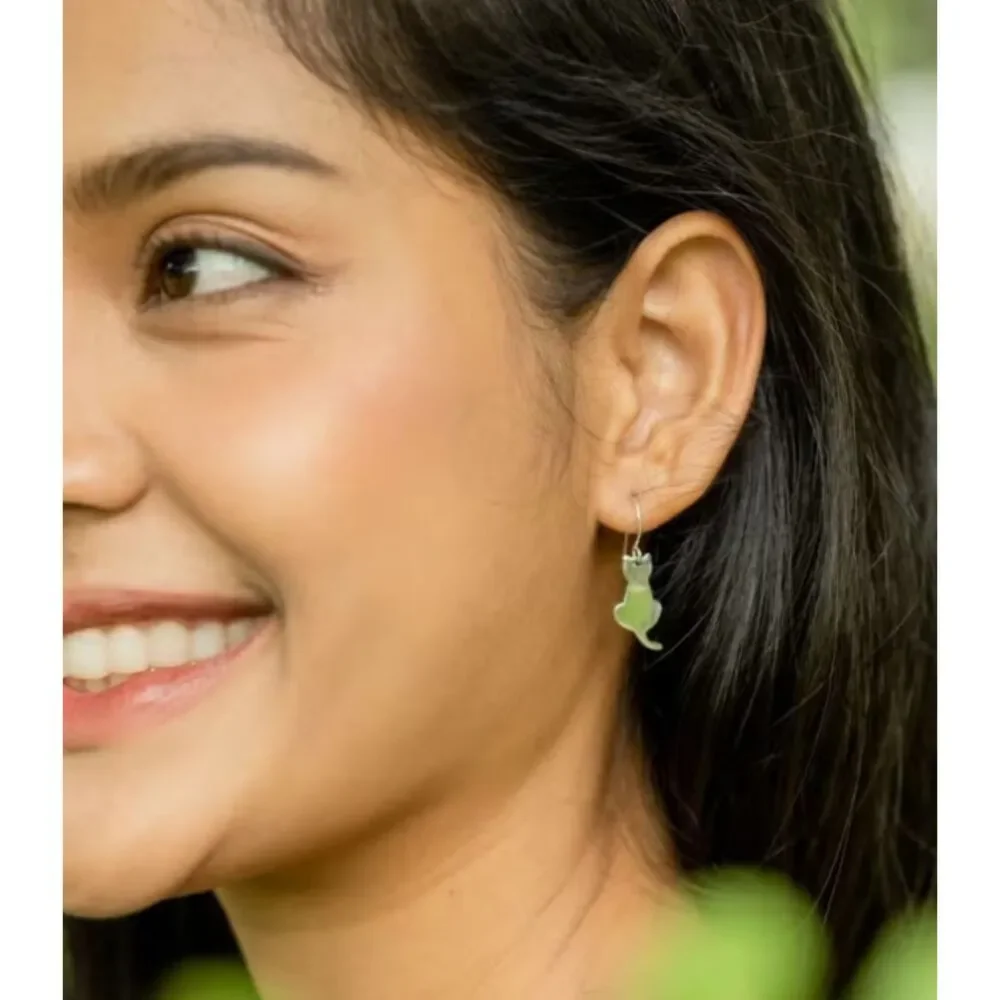 Silver Sitting Cat Earrings